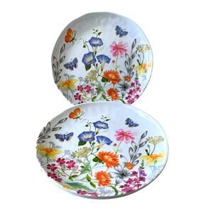 Rachel Ashwell Melamine Dinner Plates 11in Spring Floral Butterfly Set of 4 New